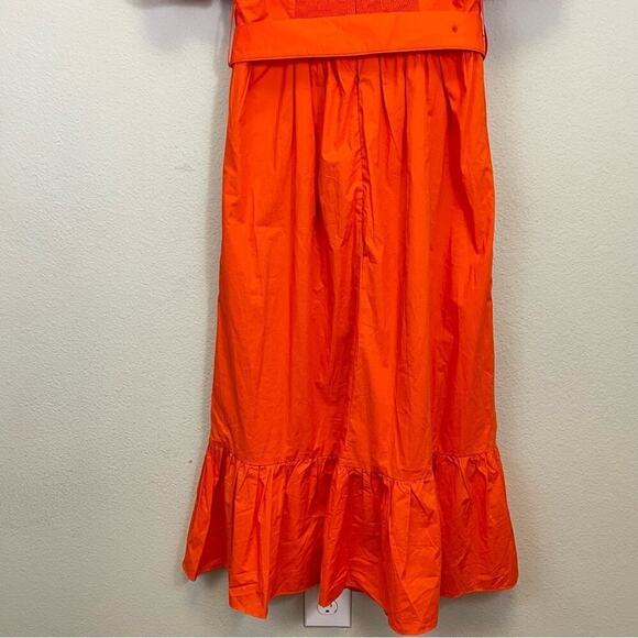Endless Rose Orange Puff Sleeve Belted Tiered Midi Dress‎ Size S - Picture 7 of 11
